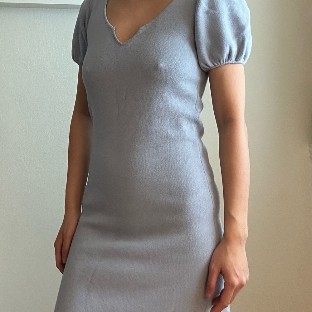 Urban Outfitters Lilac Puff-Sleeve Knit Midi Dress